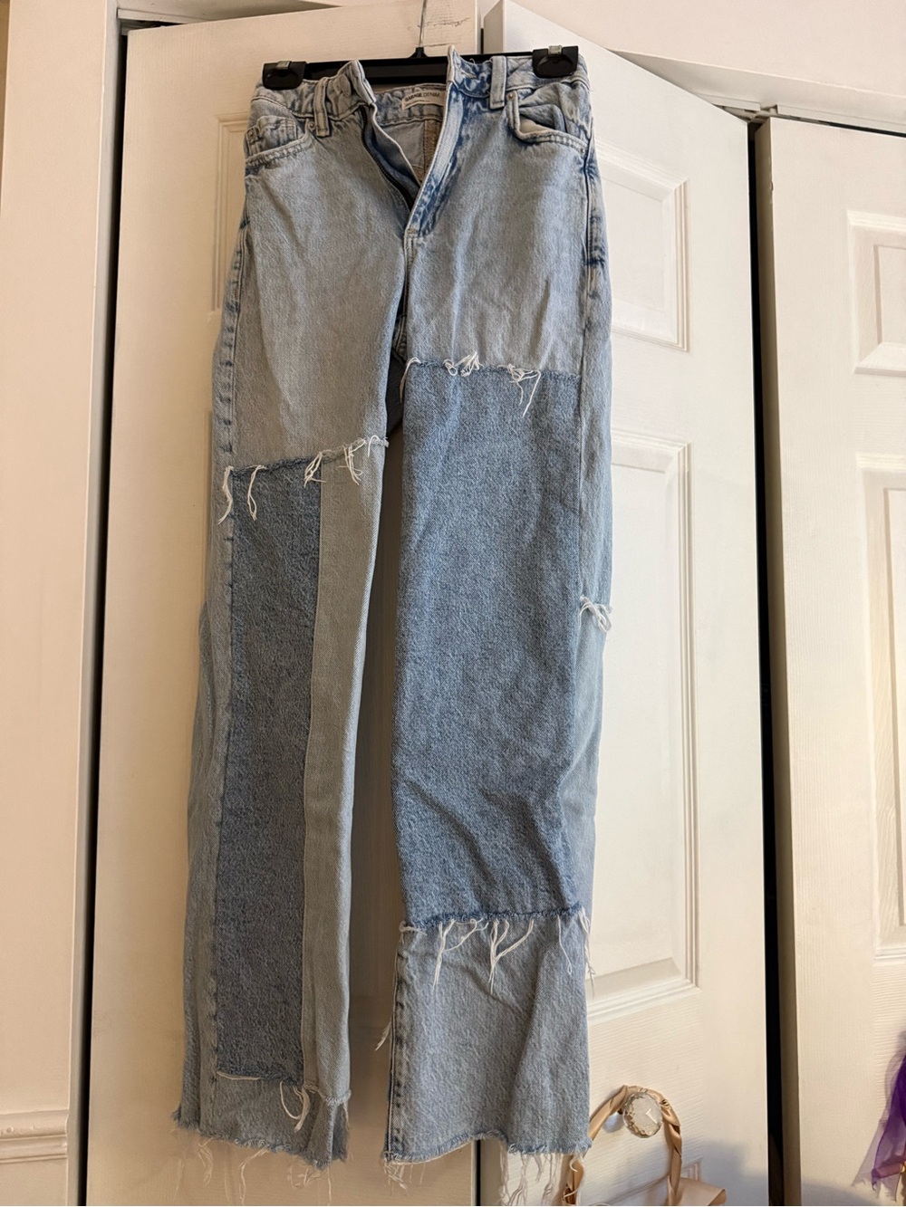 Garage Light Blue Patchwork Wide Leg Jeans